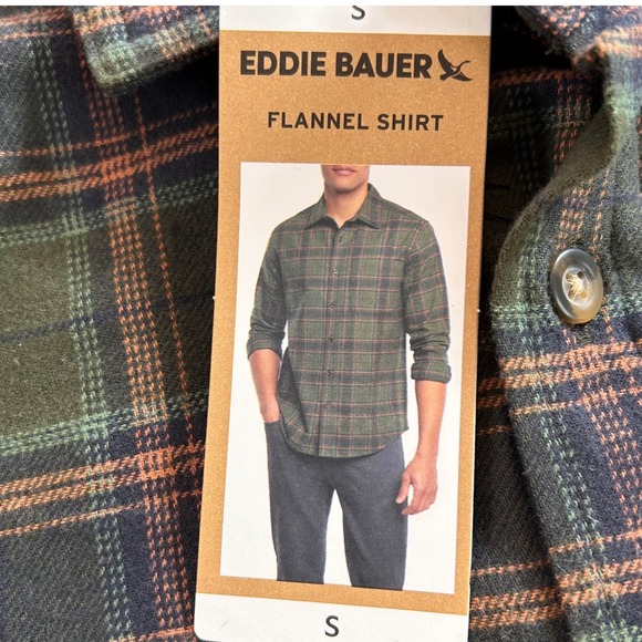 Eddie Bauer Mens Green Plaid Flannel Button Down Shirt S NWT $80 Rugged Outdoor - Picture 6 of 7